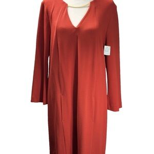 Marccain US 10 Pompeian Red Dress Gold Neck Long Sleeve NWT $407